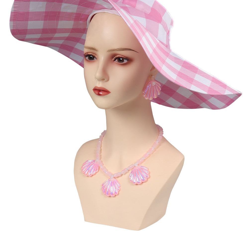 Margot Cosplay Kawaii Pink Plaid Dress Women Costume Movie Barbei Roleplay Fantasia Halloween Party Clothes For Disguise Style C