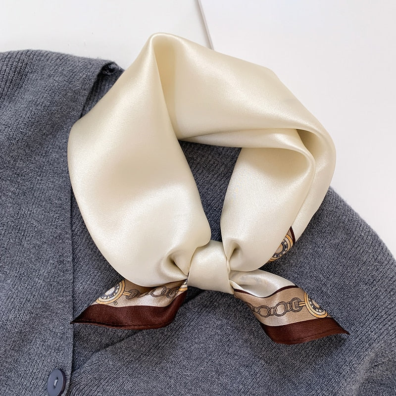 Fashion Designer Print 100% Natural Silk Square Scarves Women Hairband Neck Foulard Female Small Kerchief Bandana New FZ89-4 53cm real silk