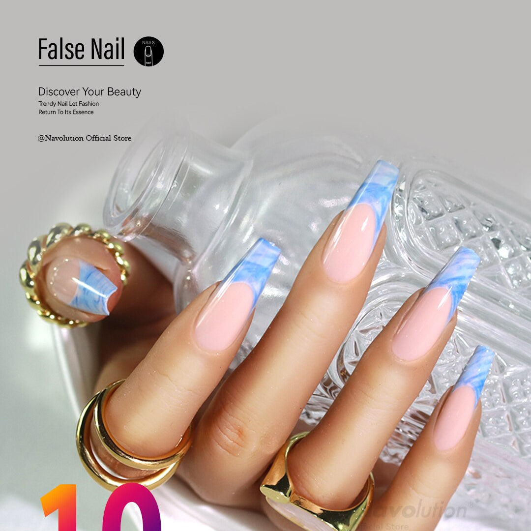 Navolution 24Pcs/Set DIY Manicure Wearable Fake Nails press on Detachable Finished Fingernails Ballet Square Head Almond Short 10