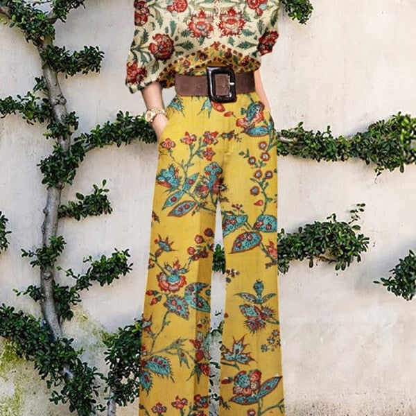 Print Jumpsuit Women Autumn and Spring New Fashion Long Sleeve Lapel Loose Casual Elegance Green Jumpsuits Yellow
