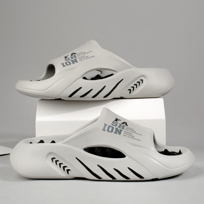 Summer Men Massage Slippers Sides Indoor Outdoor Sandals Beach Casual Shoes Soft Sole Slides Men Flip-flops Men&#39;s Sandals GRAY BLACK