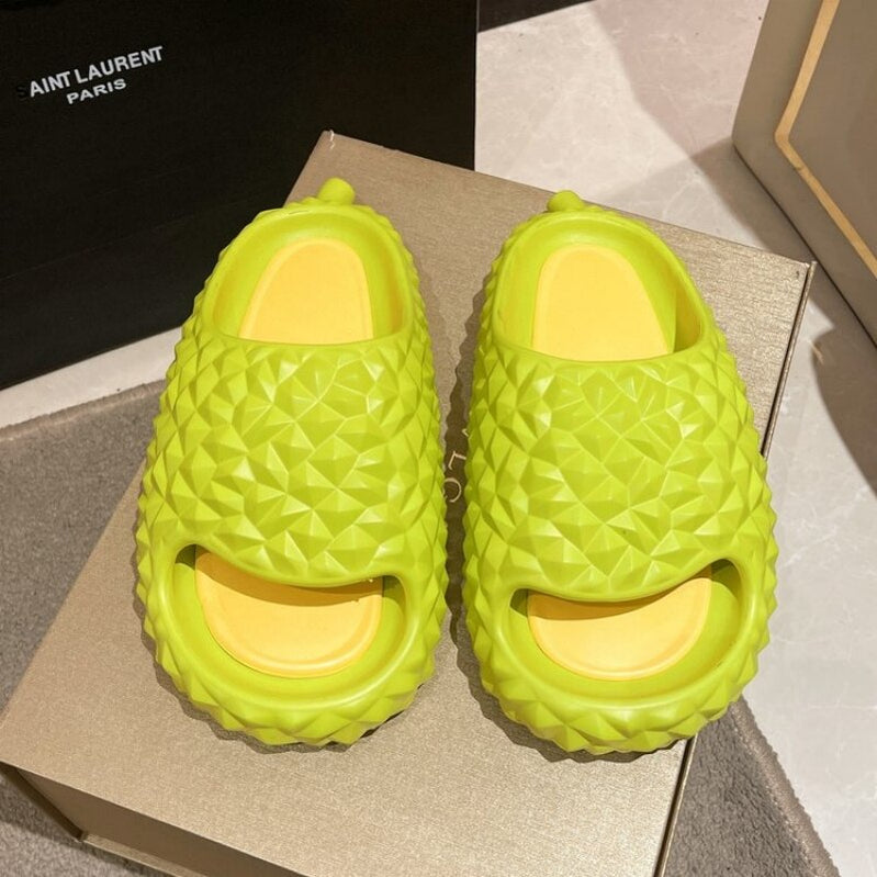 BEVERGREEN Funny Durian Design Women Slippers Summer Thick Bottom Platform Slides Outdoor Soft Non Slip Bathroom Shoes