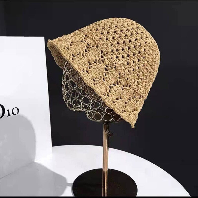 Sunscreen Hat Women's Net Red ins Korean Bucket Hat Hollow out Fisherman Basin Hat Outdoor Knitted Sun Shield Hat 21 55-58CM