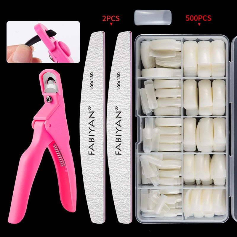 500pcs/Box Fake Nail Tips Kit Clear/Natural,Full /Half Cover French False Nail File Art Acrylic Finger UV Manicure Tools Half paste-1