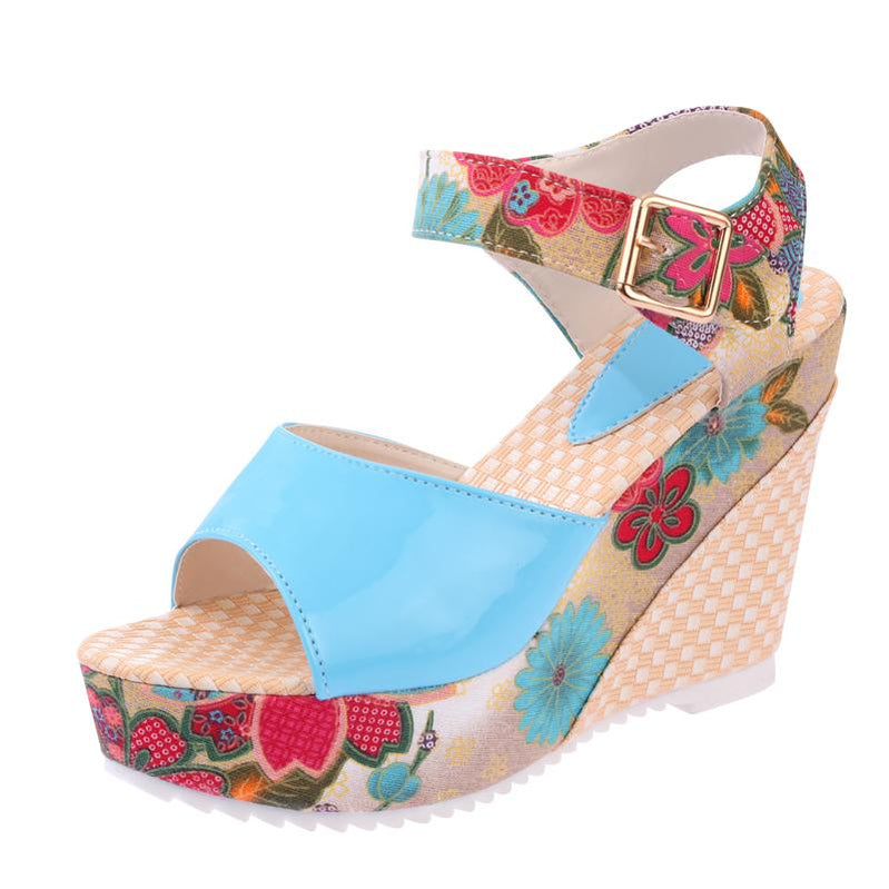 Women Sandals Summer Platform Wedges Casual Shoes Woman Floral Super High Heels Open Toe Slides Slippers Sandalias Zapatos Mujer Blue