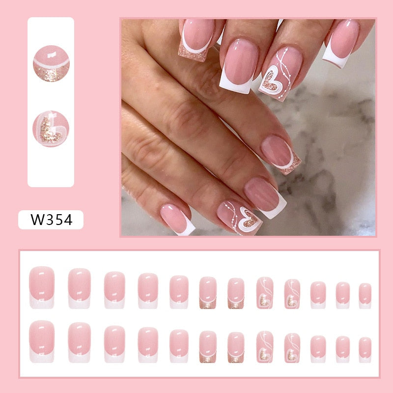 Reusable Adhesive Nail Short False Nails Press On Nails Tips Nails Fake Manicure With Glue Decorated False Nails W354