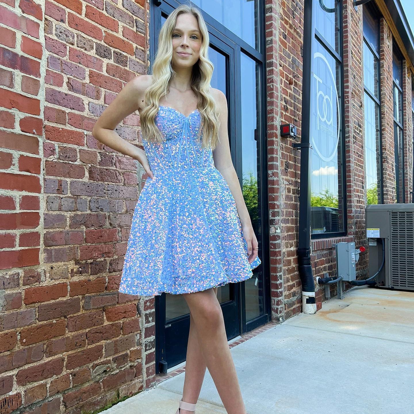 Sequin Velvet Hoco Dress NYE Sweetheart Built-in Bone Short Lady Formal Homecoming Party Gown Club Night Cocktail Prom Gala Light Blue