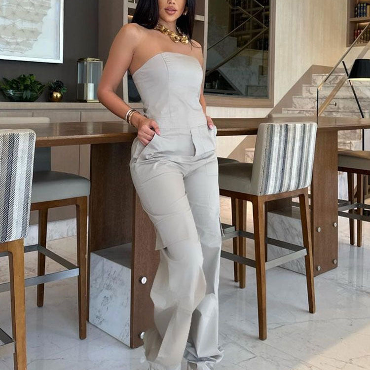 Female Jumpsuit With Pockets Long Jumpsuit Woman Spring Summer Sleeveless Cargo Jumpsuits For Women Outfit