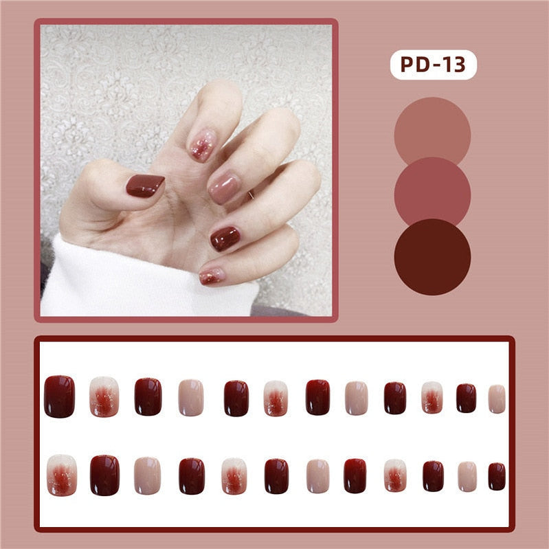 24pcs Lemon Short Wear Tips Nail False Patch Press on Nails Supplies for Professionals Artifical Fake Nails Faux Ongles Uñas PD-13-Fake Nails Art