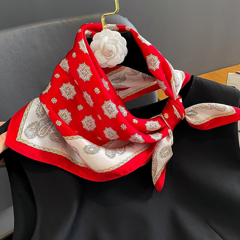 53cm Real Silk Nature Scarf Women Neckerchief Foulard Bandana Small Hairbands Fashion Floral Neck Ties for Office Lady New ZS-314 53x53cm