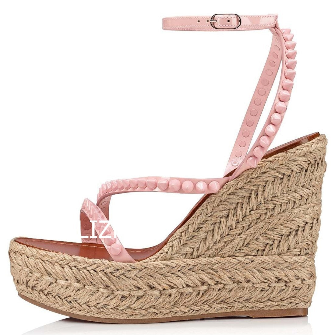 Women&#39;s Candy Color Rivet Design Wedge Sandals Summer Casual Open Slingback Platform Pink Yellow Sandals Cross Wrap Buckle Shoes as picture 4