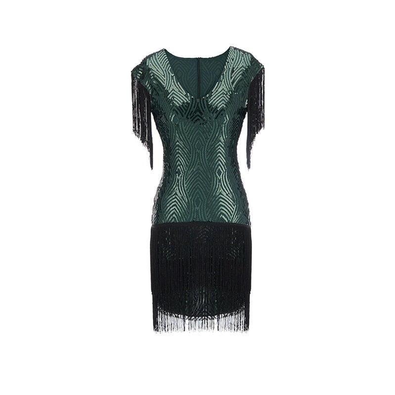 Summer Dress For Women 1920s Vintage Flapper Great Gatsby Fringe Beaded Dresses Prom Cocktail Prom Sequin Tassels Size S-3XL Green