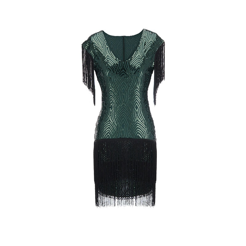 Summer Dress For Women 1920s Vintage Flapper Great Gatsby Fringe Beaded Dresses Prom Cocktail Prom Sequin Tassels Size S-3XL Green