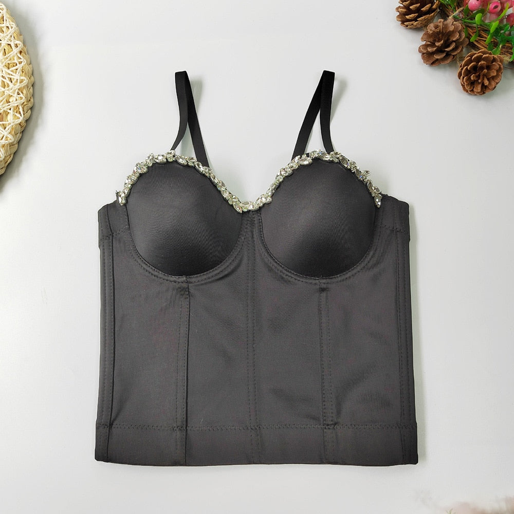 New Women Sexy Fashion Crop Top Diamond Flower Strapless Vest Bustier Bra Night Club Party Tank Top Female HR026702