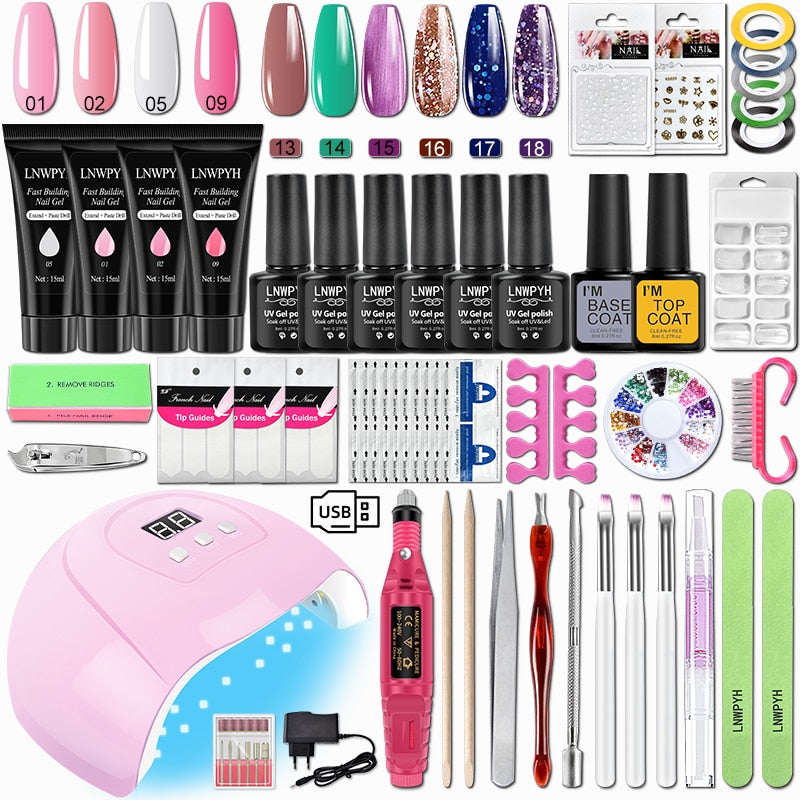 Varnish Nail Set Acrylic Nail Kit For Nail Extensions Gel Nail Polish Set With UV Nail Lamp Electric Nail Drill Manicure Tools S077-X4-(13-18)