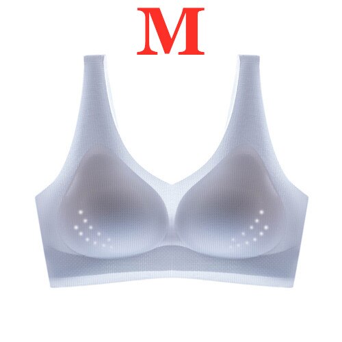 Youpin Women's Ice Silk Seamless Bra Ultra-thin No Steel Ring Breathable Antibacterial Gather One Piece Breathable Underwear light blue M