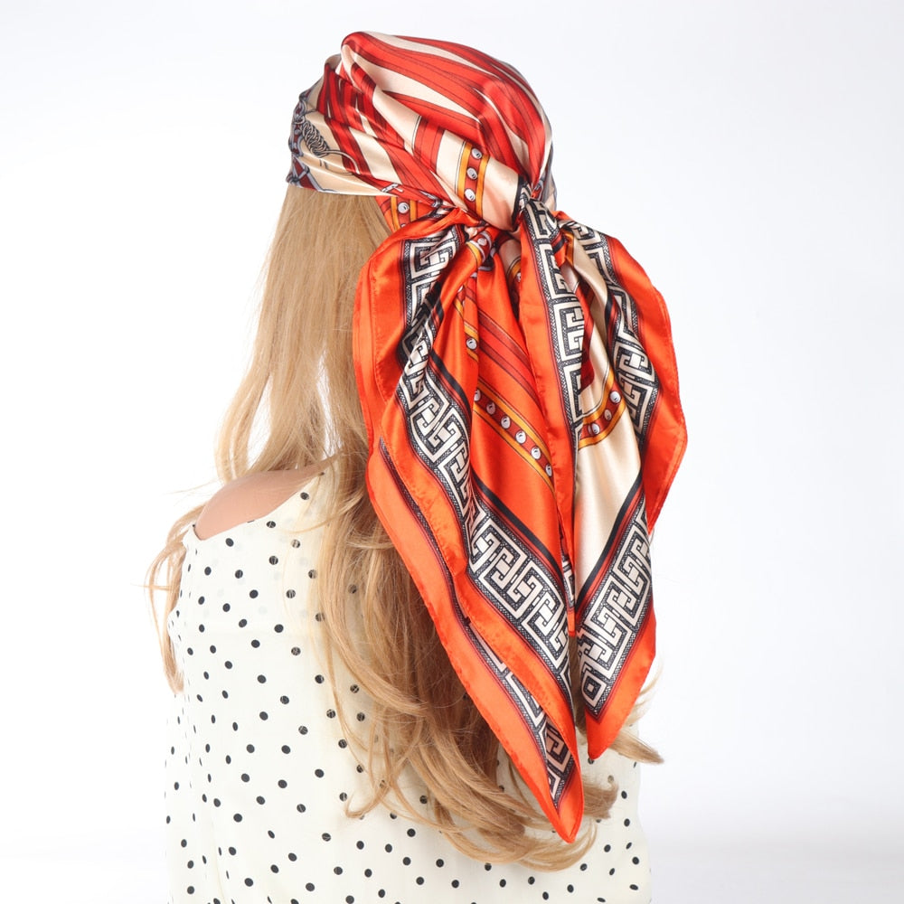 Silk Scarves Luxury Brand Spring Summer Women Head/Hair Scarf 90X90cm Fashion Hijab Bandana Cheveux Foulard Femme BK50-10 90X90CM
