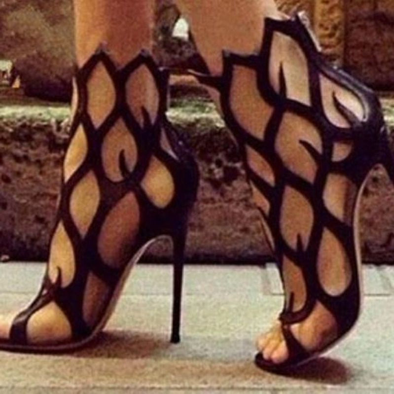 Hollow Cover Heel Zipper Women Sandals Newest Roman Shoes Irregular High Heels Gladiator Sexy Peep Toe Summer Shoes on Heel