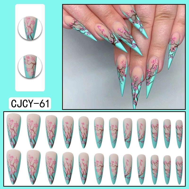 Fake Nails Heart Pattern Full Cover Fake Nails DIY Glue Press On Nails Nail Supplies For Professionals CJCY-61-jelly glue