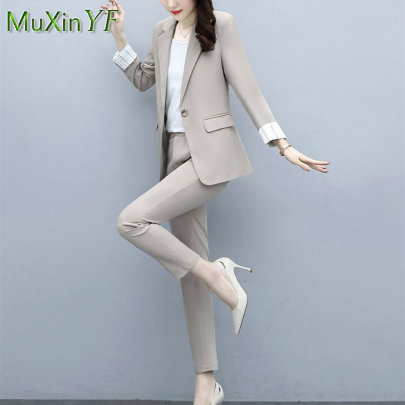 Women's Professional Wear Spring Fall New Suit Jacket Vest Pants Three-piece Korean Fashion Blazers Trousers Suspender Set