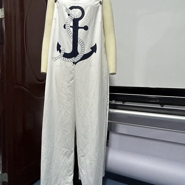 Woman Summer Jumpsuits Fashion Anchor Print Suspender Jumpsuit Casual Sexy Sleeveless Romper Elegant Streetwear