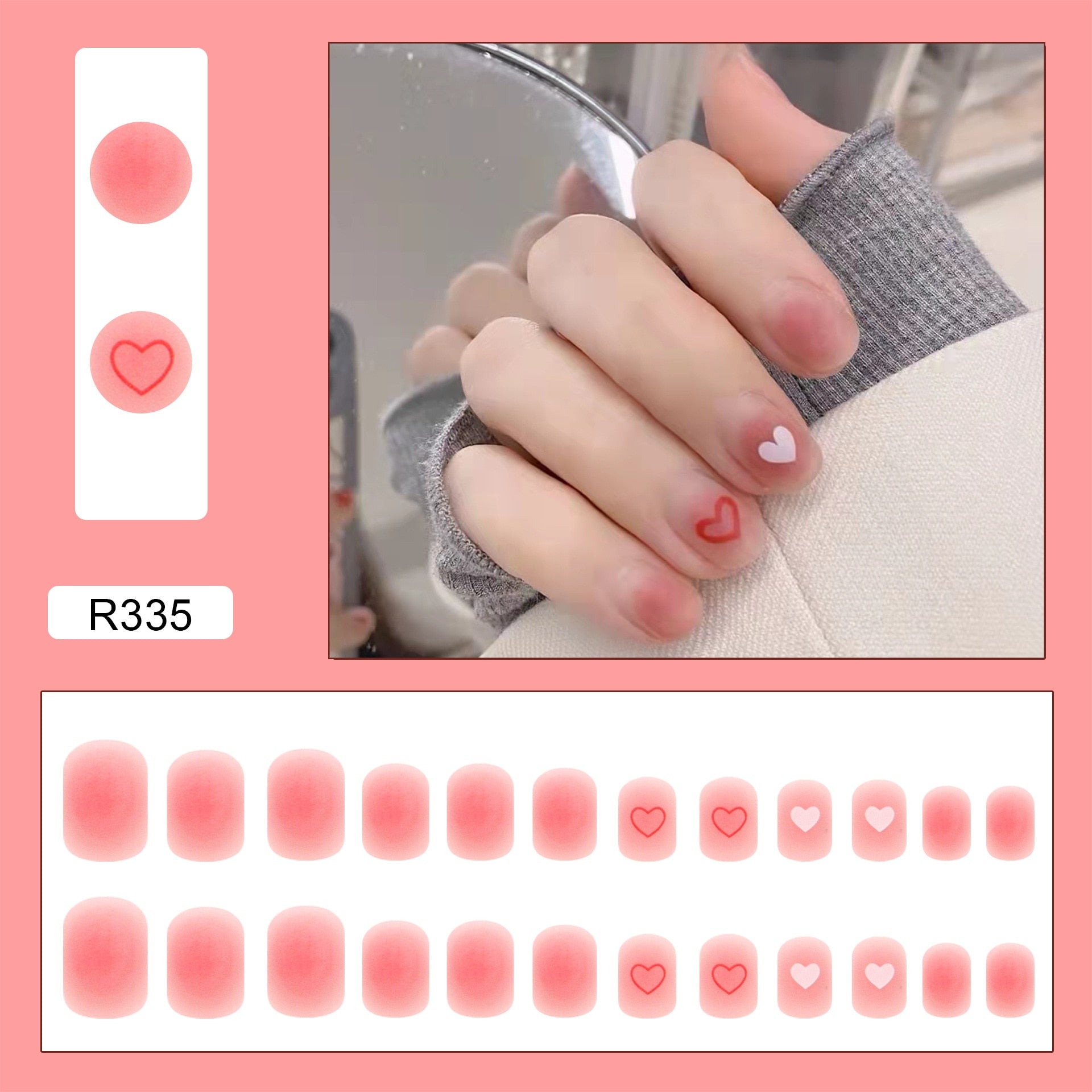 24Pcs/Box Sweet Short Round/Square Head False Nail Art Full Cover Detachable Artificial Fake Nails Ballerina Press on Nails Tips R335