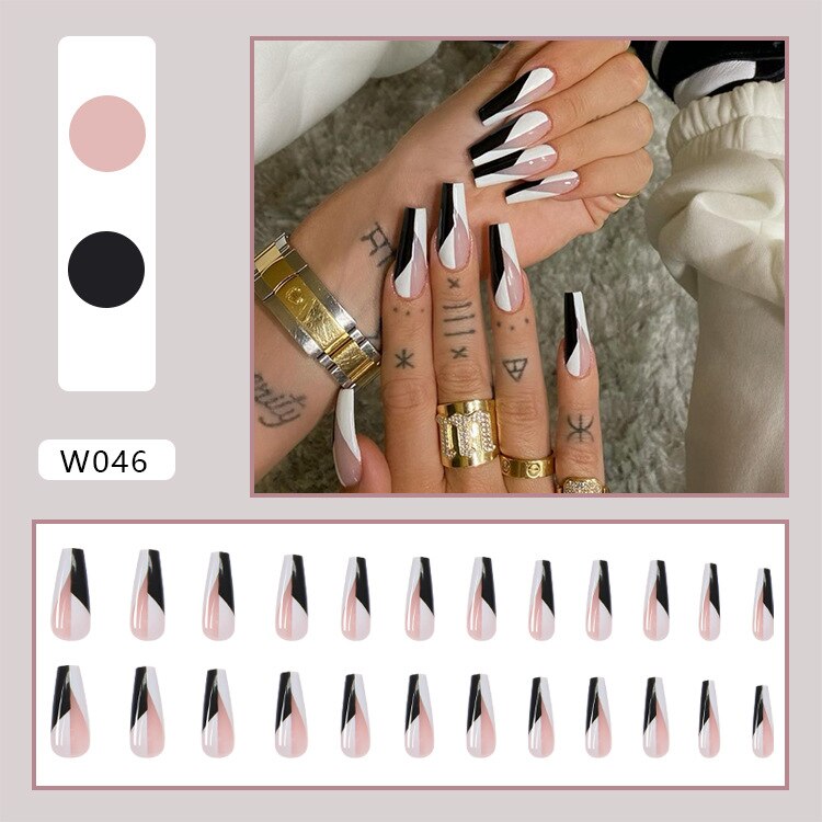 24pcs/box Printing Nails Patch MidLength Fake Nails With Design Full Cover Acrylic Press On Nails Long Artifical Nails With Glue 46