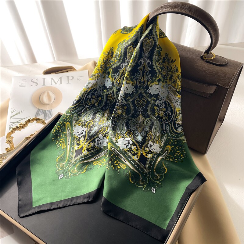 Luxury Print Satin Silk Square Scarf for Women Shawl Hijab Neckerchief Female Hair Ribbon Headband Fashion Wrap Bandana New