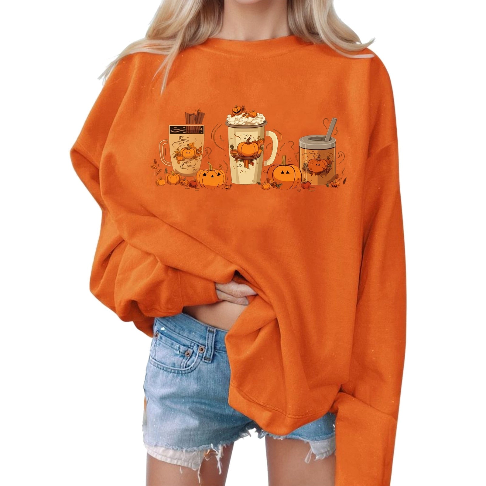 Autumn Winter Hoodless Sweatshirt Halloween Sweatshirts Printing Sweater Long Sleeve Women Sweatshirts Pullover Sudadera Outfits