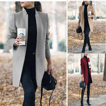 2023 Autumn/Winter New European and American Fashion Solid Neck Woolen Coat