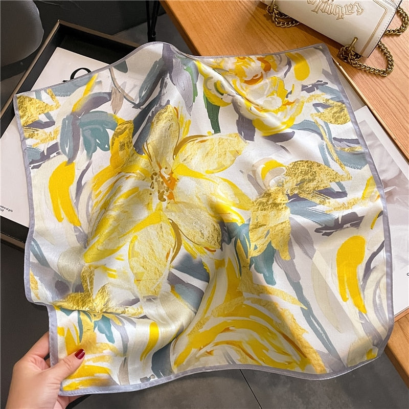 Classice 100% Silk Square Scarf Women Print Stripe Hair Band Wrist Foulard England Style Neckerchief Bandana Echarpe FZ185-1