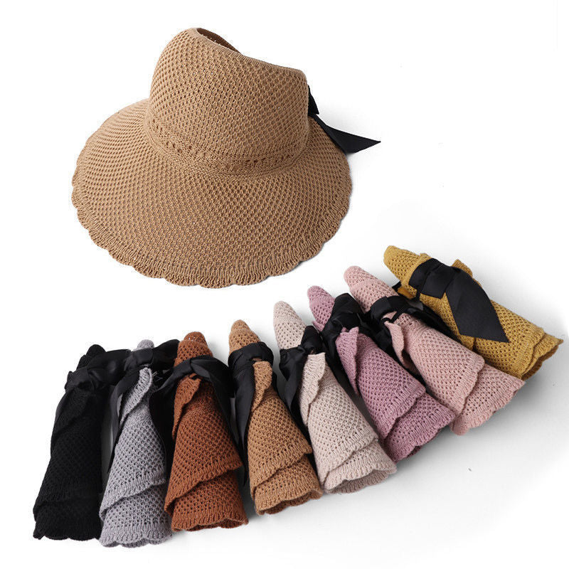 Fashion Wide Brim Sun Visor Hats Crochet Picnic Beach UV Protection Scallop Cap For Outdoor Summer Women's Hat Caps