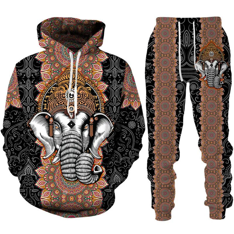 Autumn And Winter Male 3D Elephant Print Hoodie Pants Suit Casual Jogging Clothing Set Men Tracksuit Pullover Fashion Men's Suit 2 Spain