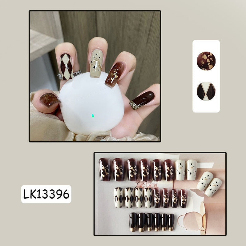 Y2k Fake Black Nail Long Ballet Reusable Adhesive Acrylic Press on set Nails Dark Acrylic Artificial False Nails Arts Tips 24pcs 13396