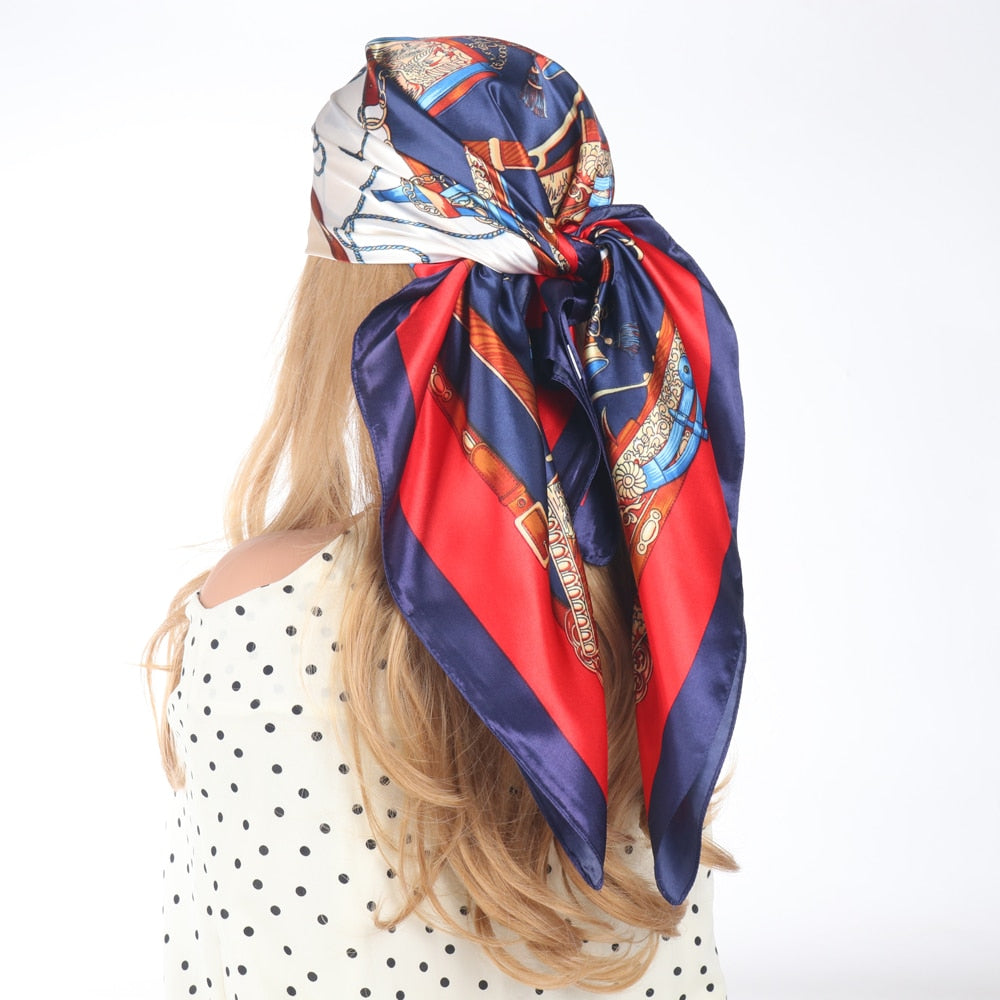 Silk Scarves Luxury Brand Spring Summer Women Head/Hair Scarf 90X90cm Fashion Hijab Bandana Cheveux Foulard Femme BK50-14 90X90CM