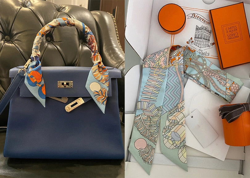 Mulberry silk silk tie bag long silk scarf star internet celebrity same style suit scarf streamer headband