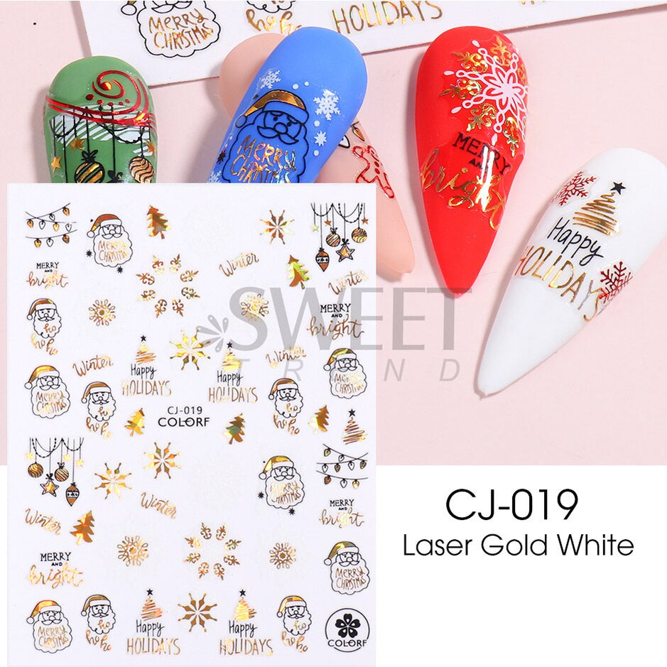 Snow Bird Winter Autumn Nail Art Stickers Maple Leaf Cotton Flower Fall Design Line Adhesive Sliders Manicure Decoration JINO-48 CJ-019 White Gold