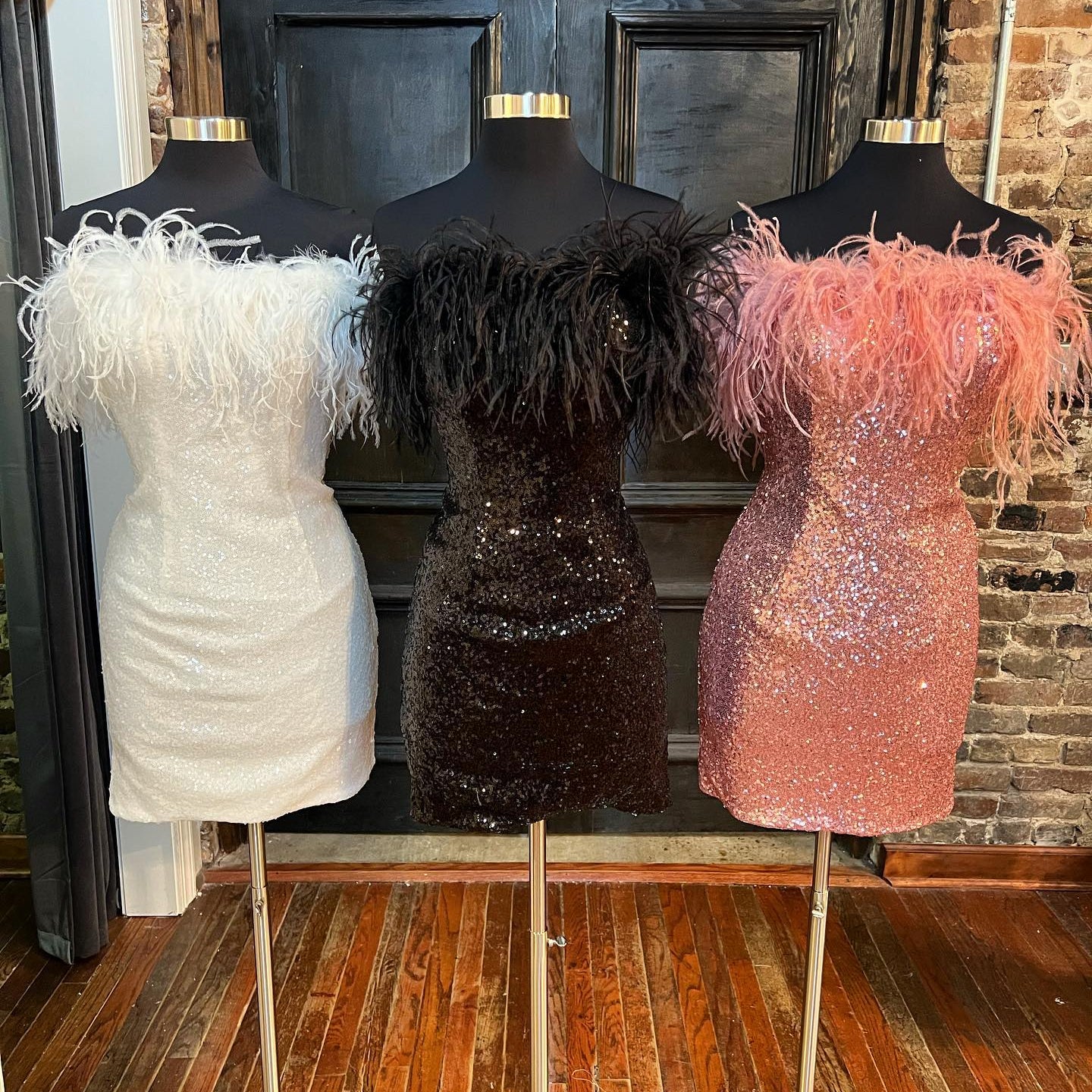 Sequin Mini Hoco Dress NYE Feather Strapless Short Lady Formal Homecoming Party Gown Club Night Cocktail Prom Gala RoseGold