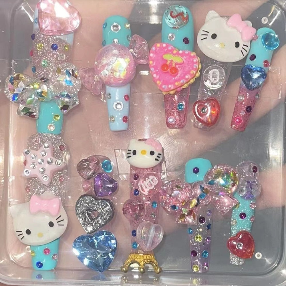 Fashion Cool Personality Cosplay Party Nails Long Coffin 3D High-End Chain Nail Tips Girls Gift Accessories 2