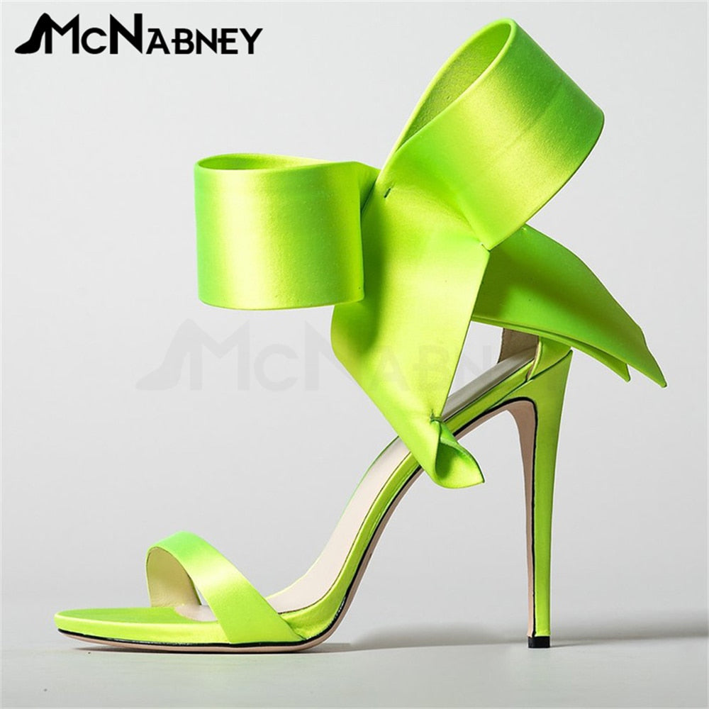 Satin Butterfly Knot High Heels Stiletto Pointed Toe Sandals Luxury Style Shoes Fashion High Heels Shiny Rhinestone Sandals Sale