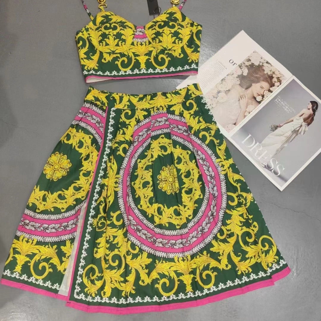 Woman tops satin 3D printing corset sexy women's camisole vest y2k clothes New metal buckle tube top + skirt suit bra 5