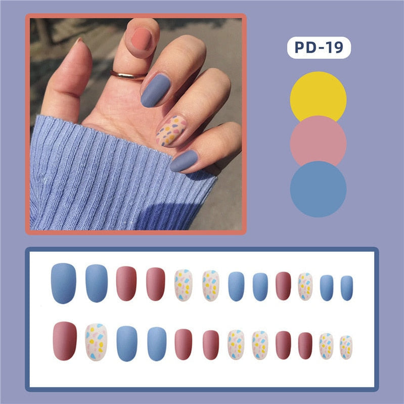 24pcs Lemon Short Wear Tips Nail False Patch Press on Nails Supplies for Professionals Artifical Fake Nails Faux Ongles Uñas PD-19-Fake Nails Art