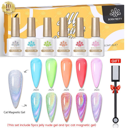 BORN PRETTY 10ml Nude Pink Gel 6PCS Nail Polish Set Milky Jelly Pink Transparent Serise Soak Off UV LED Nail Gel Varnish Kit