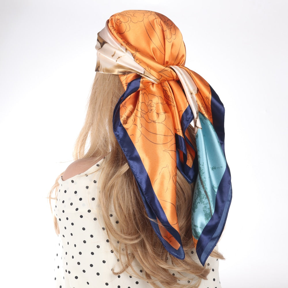 Silk Scarves Luxury Brand Spring Summer Women Head/Hair Scarf 90X90cm Fashion Hijab Bandana Cheveux Foulard Femme BK50-25 90X90CM