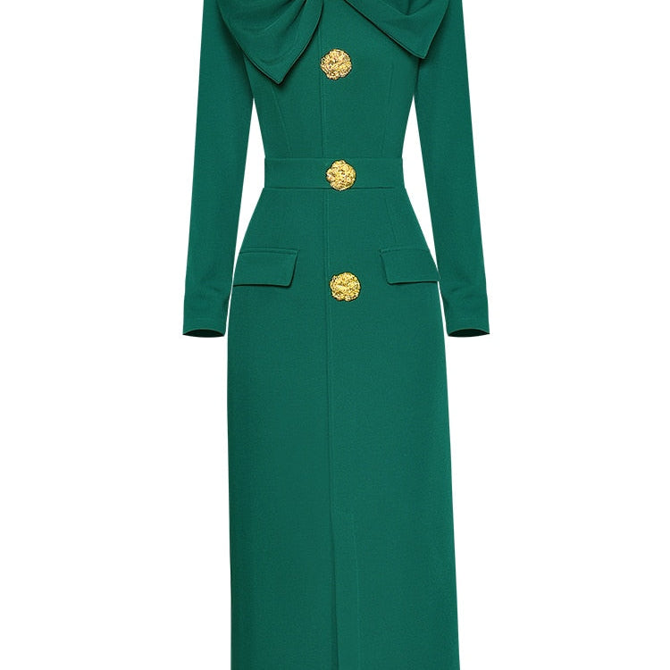 Runway Autumn Midi Dresses for Women Elegant Black Green Vestidos Long Sleeve Straight Party Robe Femme Plus Size XXL Green