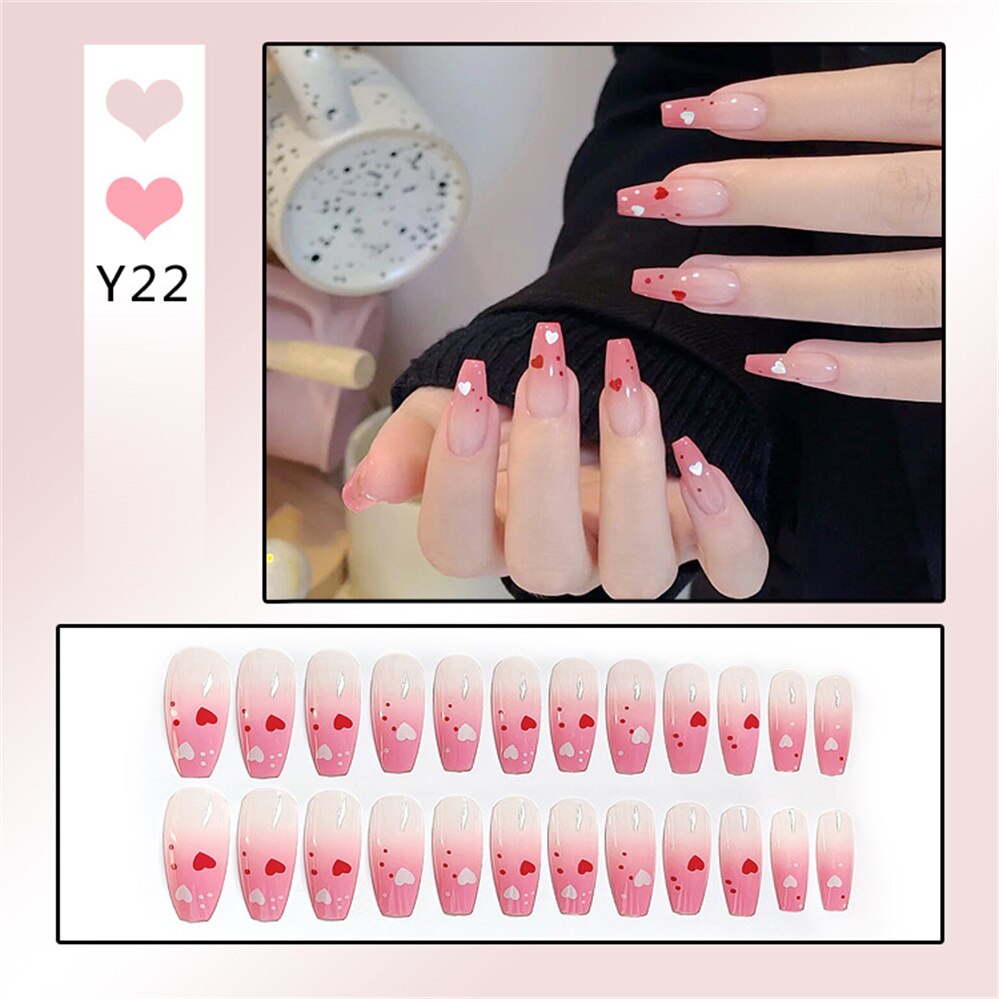 24Ps Childlike Fake Nails With Glue Cute Kawaii Personality Stick On Nails False Girls Short Press On Nail Art DIY Manicure Tool Nails With Glue Y22