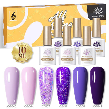 BORN PRETTY 10ml Nude Pink Gel 6PCS Nail Polish Set Milky Jelly Pink Transparent Serise Soak Off UV LED Nail Gel Varnish Kit