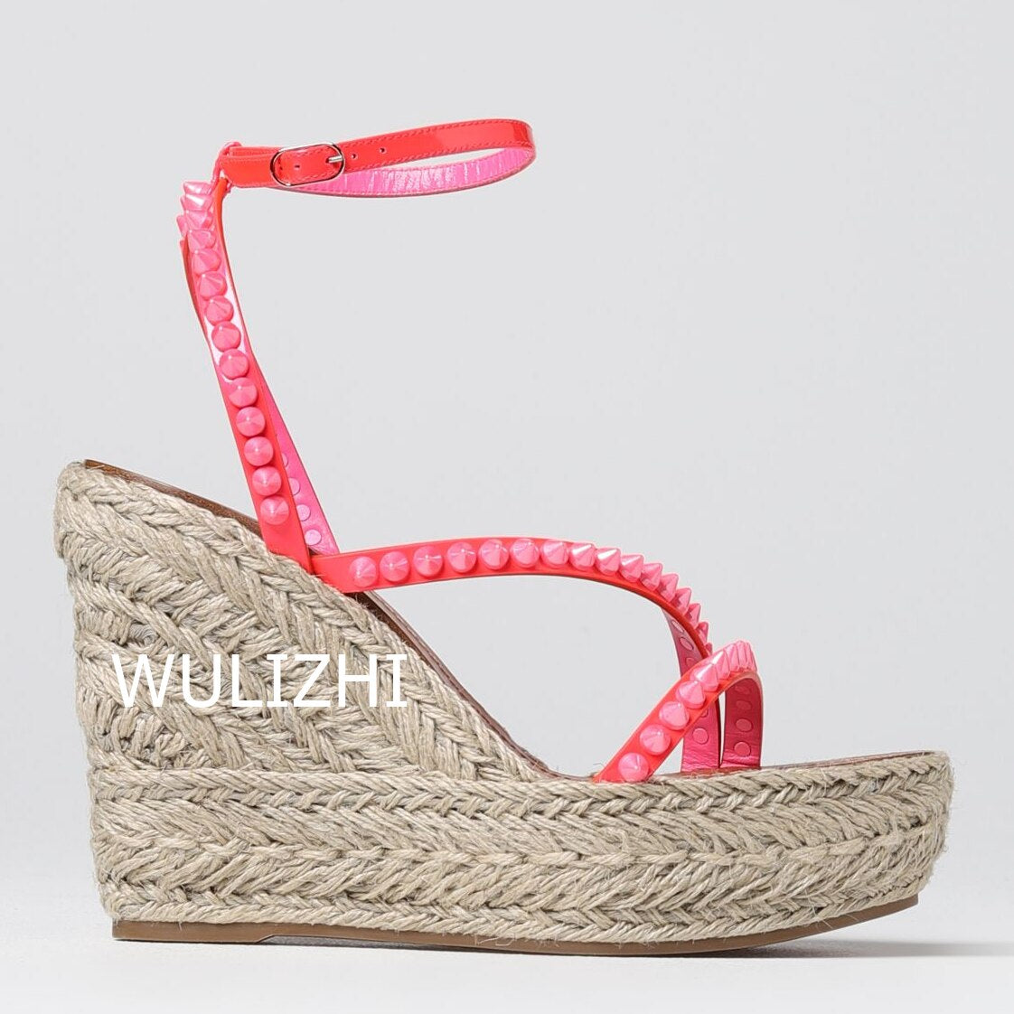 Women&#39;s Candy Color Rivet Design Wedge Sandals Summer Casual Open Slingback Platform Pink Yellow Sandals Cross Wrap Buckle Shoes as picture 2