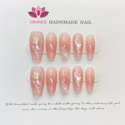 Handmade Stiletto Press On Nails Reusable Decoration Fake Nails Full Cover Artificial Manicuree Wearable Orange Nail Store