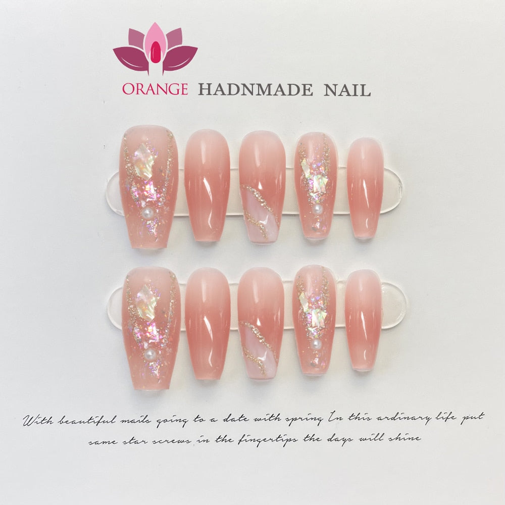 Handmade Stiletto Press On Nails Reusable Decoration Fake Nails Full Cover Artificial Manicuree Wearable Orange Nail Store Spain